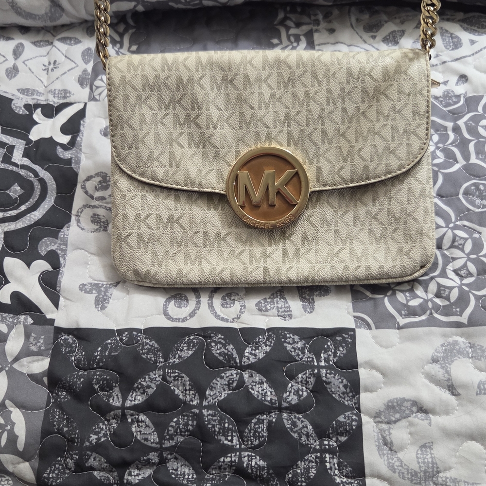 Michael Kors Cream Crossbody Bag with Gold Logo